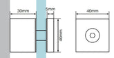 40mm square cap x 30mm body standoff SS316, Square standoff for glass fixing, 316 Stainless Steel